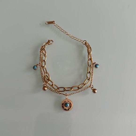 Gold and Turquoise Charm Bracelet A1423 - Picture 3 of 4